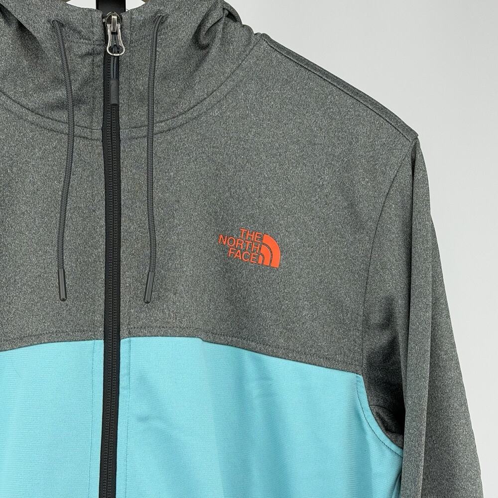 The North Face Full Zip Hoodie Gray Teal Softshell Jacket Mens M Zip Pockets - Picture 3 of 7